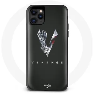 Coque pour Iphone 13 Pro Max Vikings Série Saison 6 logo V Epée Gris Fond Noir Maniacase pas cher