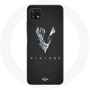 Coque pour Samsung Galaxy A22 5G Vikings Série Saison 6 logo V Epée Gris Fond Noir Maniacase