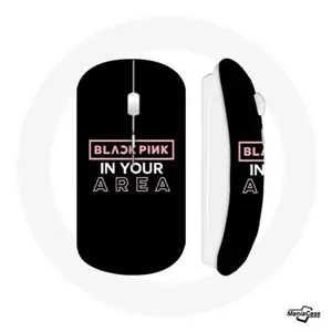 Souris Sans Fil Blackpink in Your Area Logo Rose Fond Noir Maniacase pas cher