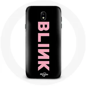 Coque pour Samsung Galaxy J7 2017 Blink Fandom Blackpink Logo Rose Fond Noir Maniacase pas cher