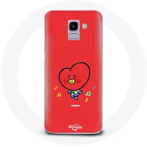 Coque pour Samsung Galaxy A6 2018 BTS Bangtan Garçons BT21 TATA V Fond Rouge Maniacase pas cher