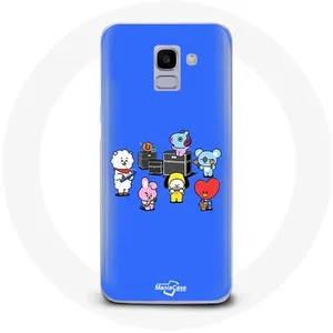 Coque pour Samsung Galaxy A6 2018 BTS BT21 Tata Chimmy Cooky Rj Koya Shooky Et Mang Jouent De la musique Fond Bleu Maniacase pas cher