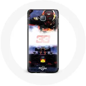 Coque pour samsung galaxy J7 2016 Formule 1 Max Verstappen Pilote de F1 noir rouge et jaune Maniacase pas cher