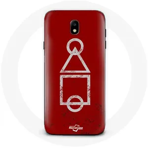 Coque pour Samsung Galaxy J5 2017 Squid Game logo symboles cercle carre triangle Fond Rouge Maniacase pas cher