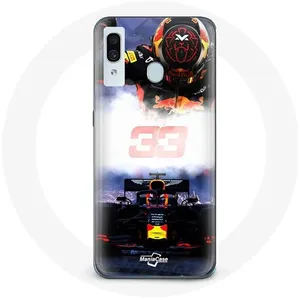 Coque pour Samsung Galaxy A20 Formule 1 Max Verstappen Pilote de F1 noir rouge et jaune Maniacase pas cher