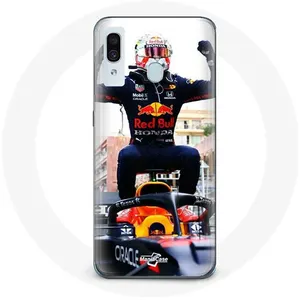 Coque pour Samsung Galaxy A20 Formule 1 Max Verstappen Pilote automobile F1 noir rouge et jaune Maniacase pas cher