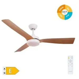 EDM Ventilateur de plafond Cefalú avec lumière led dimmable et télécommande (48W 3CCT 1534lm) en blanc et effet bois pas cher