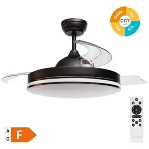 EDM Ventilateur de plafond 'Oliveri' avec lumière led dimmable et télécommande (36W 3CCT 3547lm avec pales rétractables) noir pas cher