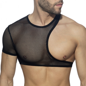 Crop Top Irregular Mesh Noir noir XL pas cher