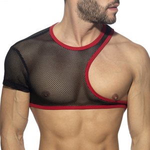 Crop Top Irregular Mesh Noir-Rouge rouge M