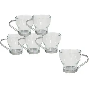 Gerimport Set van 6x theeglazen/koffieglazen met RVS oortje/handvat - 170 ml pas cher