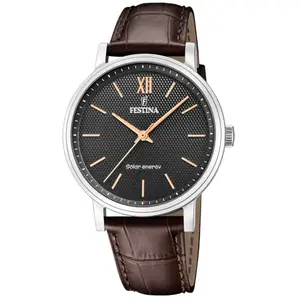 Montre - FESTINA - Solaire - Cuir marron - Verre minéral - Analogique pas cher