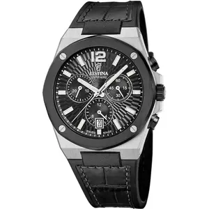Montre homme - FESTINA - F22003/4 - Chronographe - Bracelet cuir noir - Verre saphir