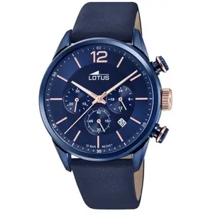 Lotus Montre Homme Chrono Acier Cuir Bleu 18681-2 pas cher