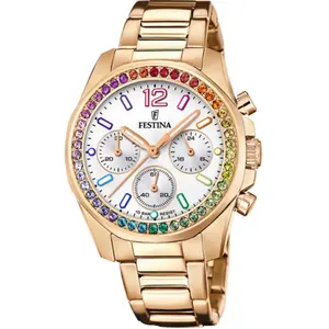 Comparateur de prix : Festina Boyfriend Montre Chronographe Femme Acier Doré Rose F20639/2