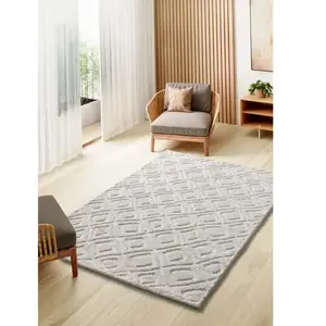 Tapis ATTICGO scandinave avec relief 152 x 235 cm JUNO 111 blanc pas cher