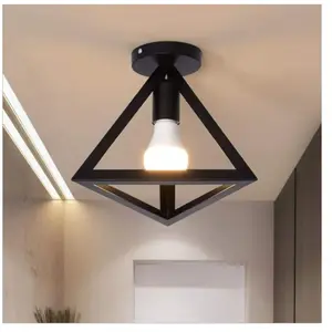 WOTTES Plafonnier Industriel en Métal Triangle Lampe de Plafon Abat-jour Lustre Suspension pour Salon Café Noir pas cher