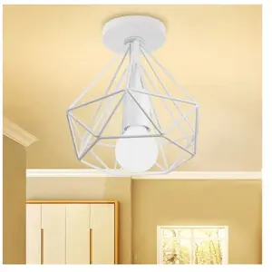 WOTTES Plafonnier Industriel Vintage Suspension Luminaire en Forme Diamant Lampe de Plafond Métal E27 Ø20CM Blanc - 1PcsVendu parmanomano