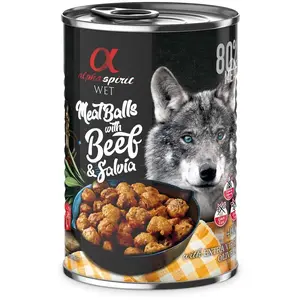 4x400g boeuf, sauge Boulettes de viande alpha spirit pour chien + 2 boîtes offertes ! pas cher