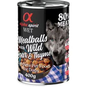 4x400g sanglier, thym Boulettes de viande alpha spirit pour chien + 2 boîtes offertes ! pas cher