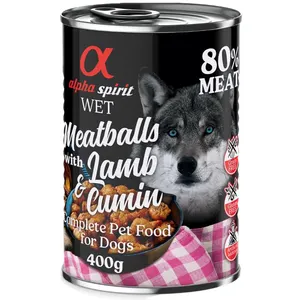 4x400g agneau, cumin Boulettes de viande alpha spirit pour chien + 2 boîtes offertes ! pas cher