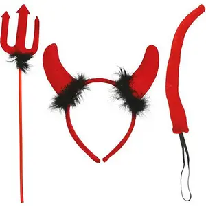 Fiestas Guirca - Devil set Rood: tiara, drietand en staart - Halloween... pas cher