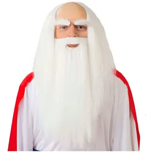 Witte tovenaars carnaval / halloween pruik met baard pas cher