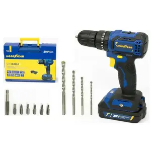 Perceuse visseuse à percussion 20V Brushless Batterie lithium 2,0Ah + 11 Accessoires Malette GOODYEAR pas cher