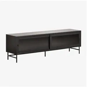Sklum Meuble Tv Paoline 180x40 Cm En Acier Et Verre Noir De Carbone pas cher