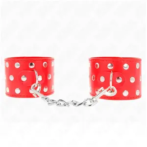 Kink - Wrist Restraints With Snap Fasten Full Of Rivets Red Adjustable...