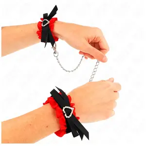 Kink - Lace Elastic Wrist Restraints Red Heart Details Adjustable 22-3...