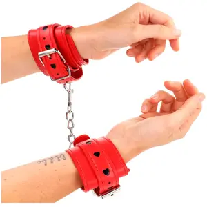 Kink - Red Wrist Restraints With Black Heart Inlay Adjustable 21-28 Cm...