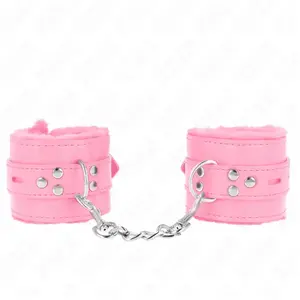 Kink - Fur Lined Wrist Restraints With Square Holes Pink And Pink Belt...
