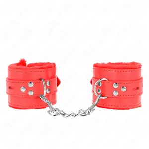 Kink - Fur Lined Wrist Restraints With Square Holes Red And Red Belt A...