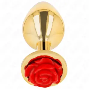 Gouden Anal Plug met Rode Roos Maat S pas cher