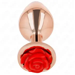Rose Goud Anal Plug met Rode Roos pas cher