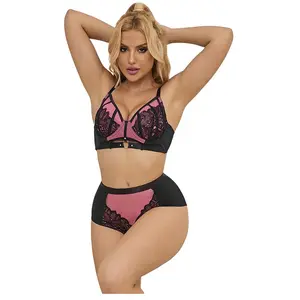 SUBBLIME - 955571 ROZE LAKLEREN MESH RITS BH SET S/M | LINGERIE | LINGERIE SET | SEXY LINGERIE | EROTISCHE LINGERIESET pas cher