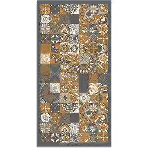 Tapis Vinyle Panorama Carreaux de Ciments Cuisine Orange 80x200 cm - T...