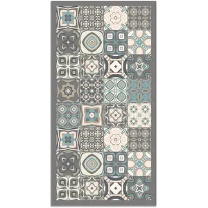 Tapis Vinyle Panorama Carreaux Ciments Bleu 80x250 cm - Tapis pour Cuisine, Bureau et Salon en PVCVendu parcdiscount