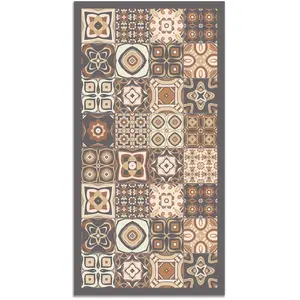 Tapis Vinyle Panorama Carreaux de Ciments Marron 200x200 cm - Tapis po... pas cher