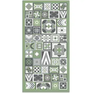 Tapis Vinyle Panorama Style Carreaux Ciments Vert 160x230 cm - Tapis p... pas cher