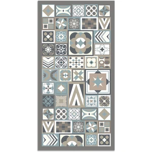 Tapis Vinyle Panorama Style Carreaux Ciments Bleu 140x200 cm - Tapis pour Cuisine Bureau et Salon en PVC