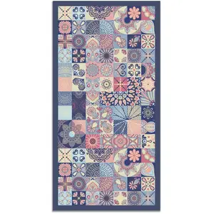 Tapis Vinyle Panorama Carreaux Ciments Cuisine Rose 140x200 cm - Tapis...