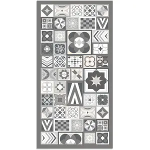 Tapis Vinyle Panorama Style Carreaux Ciments Gris 140x200 cm - Tapis pour Cuisine, Bureau et Salon en PVC