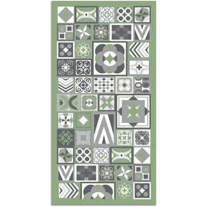 Tapis Vinyle Panorama Style Carreaux Ciments Vert 140x200 cm - Tapis pour Cuisine Bureau et Salon en PVC