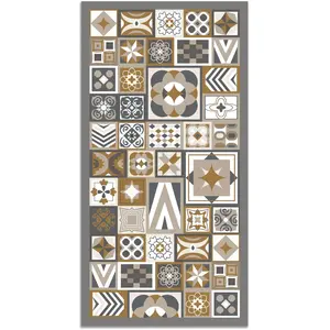Tapis Vinyle Panorama Style Carreaux Ciments Orange 140x200 cm - Tapis...
