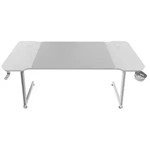 MARS GAMING Bureau gamer MGD-X140 en blanc, 140x60 cm, avec système de passage des câbles, support de casque et porte-gobelet.