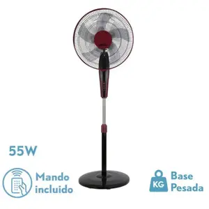 Fabrilamp - Ventilateur de floor fan borlon black/burgundy 3 speed 55w 5x2 blades adjustable+ remote+ timer regx43x40 cm