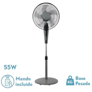 Fabrilamp - Ventilateur de floor fan borlon black/grey 3 speed 55w 5x2steps adjustable+ remote+ timer regx43x40 cm