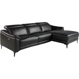 Ángel Cerdá - Canapé chaise longue relax droite - Canapé 5 places chaise longue - Canapé modulable - Canapés modernes - Élégance et fonctionnalité - Fabriqué en cuir - Couleur noir - 272 x 168 x 96 cm